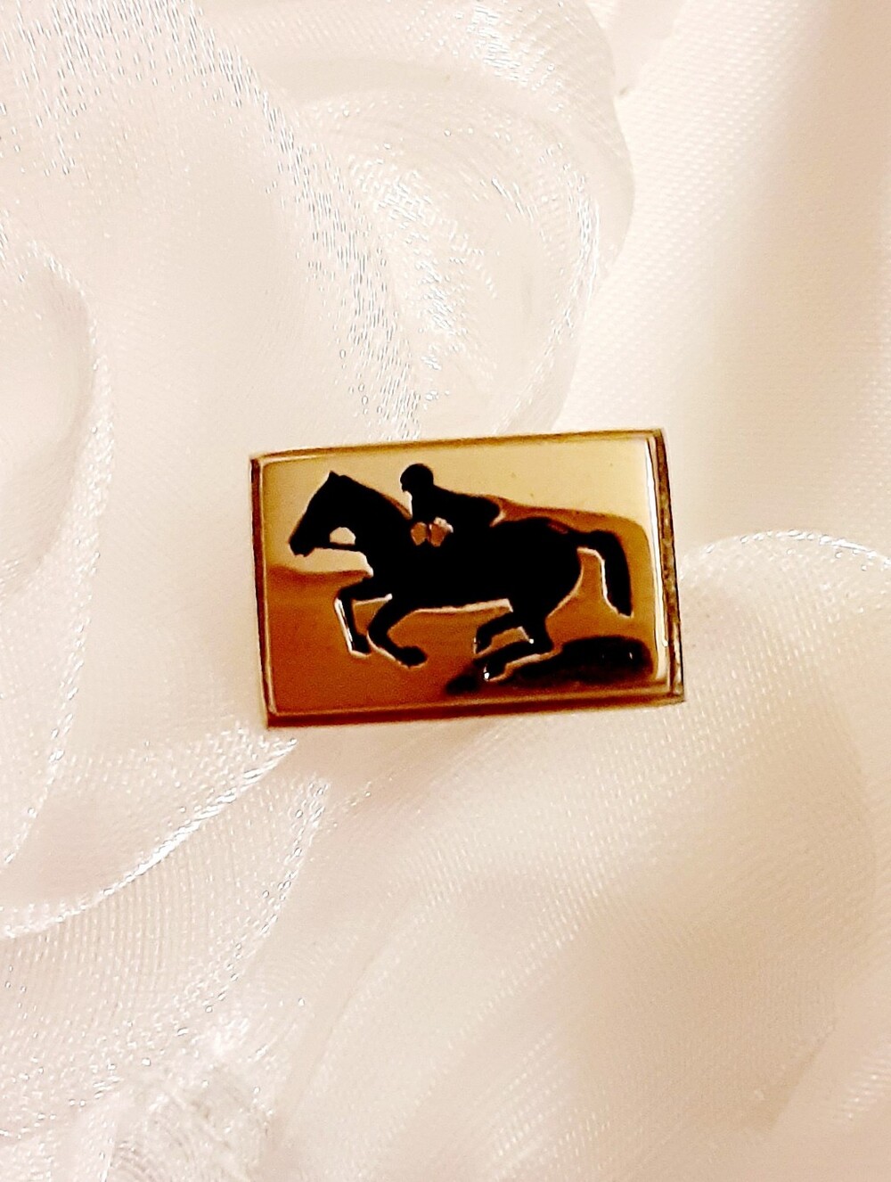 Vintage Gold Black Rectangle Equestrian Horse Cuff Links